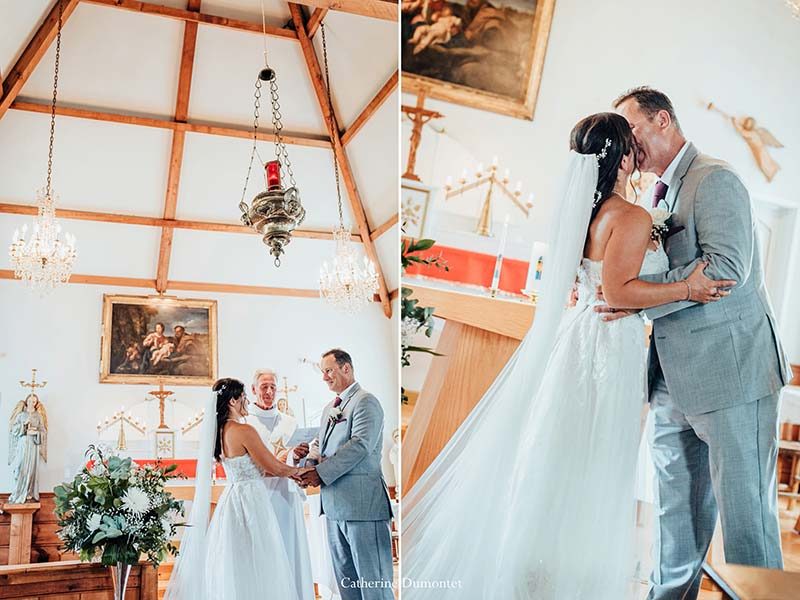 first kiss at the Saint-Bernard Chapel in Tremblant