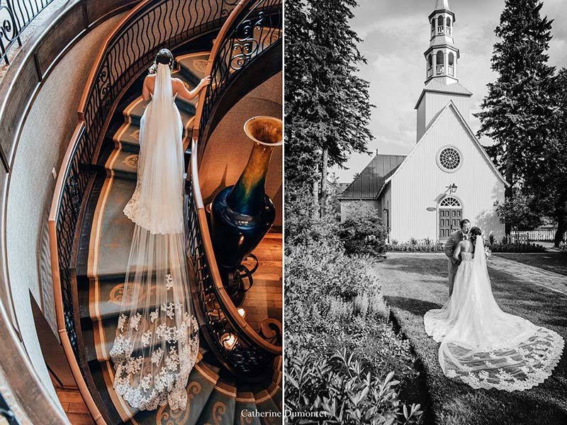 bride in Tremblant Quintessence stairway