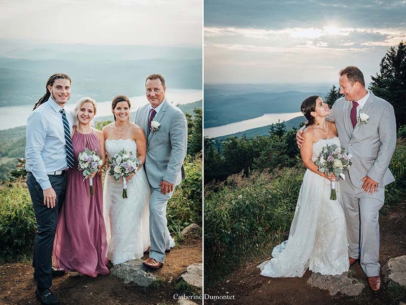 newlyweds with guests at Mont Tremblant summit