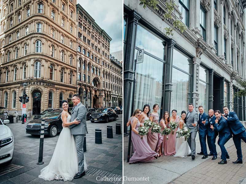 les mariés devant l'Hôtel Place D'Armes