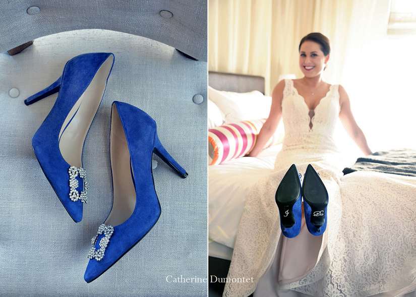 la mariée avec ses chaussures bleues I Do