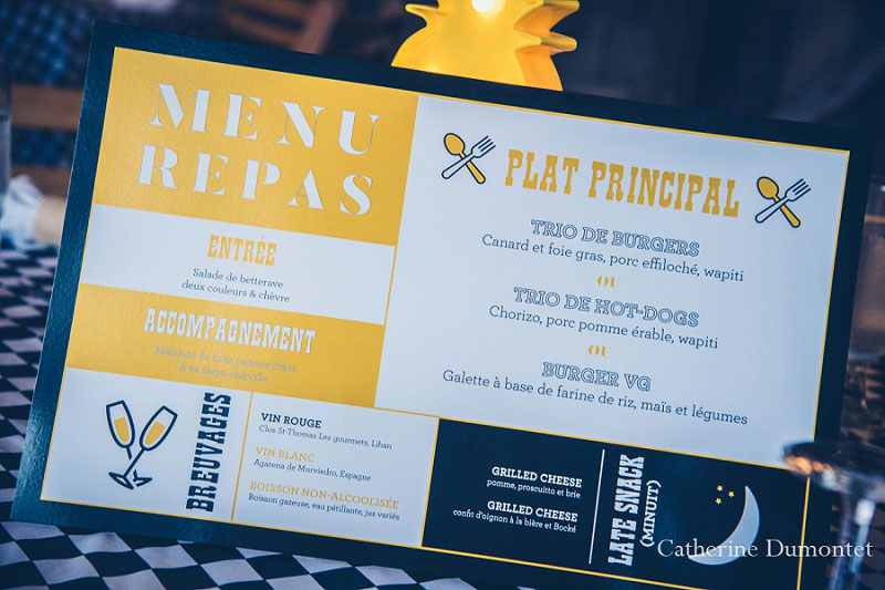 menu pour le repas des mariées
