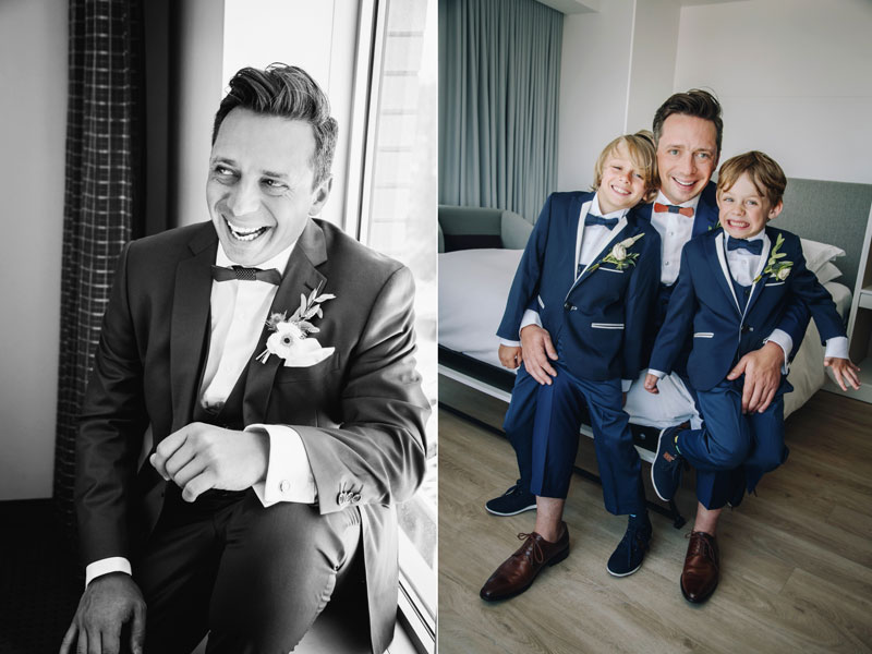 Portraits du marié avec ses fils