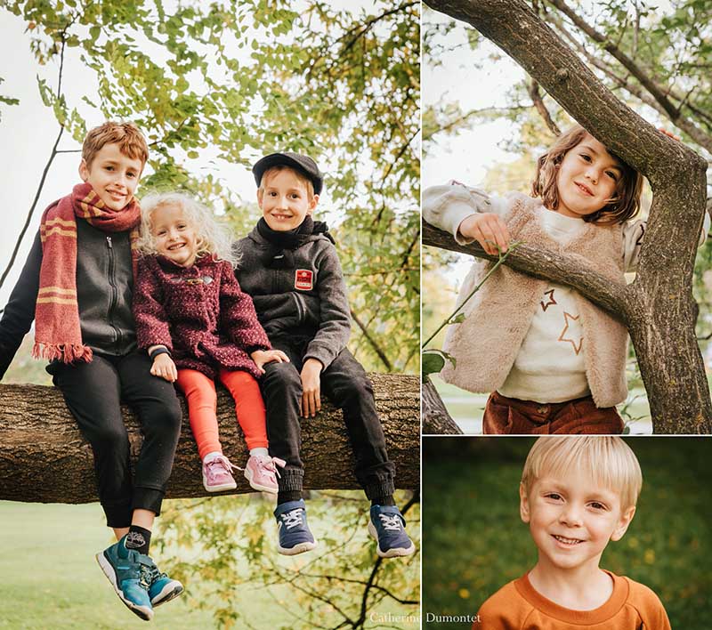 séance famille avec les enfants à l'automne