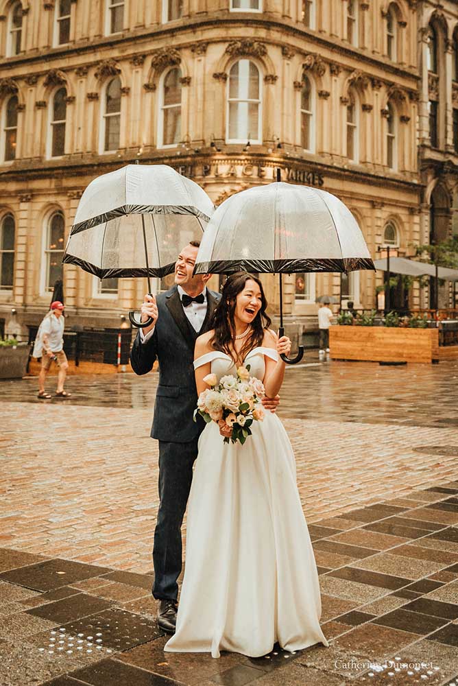bride and groom in the Old Port of Montreal