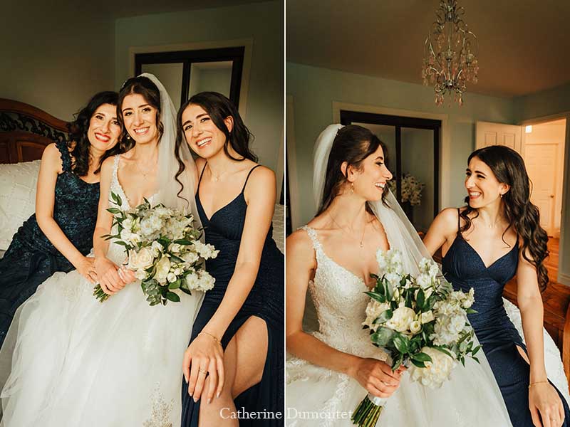 la mariée avec sa soeur la demoiselle d'honneur et leur mère